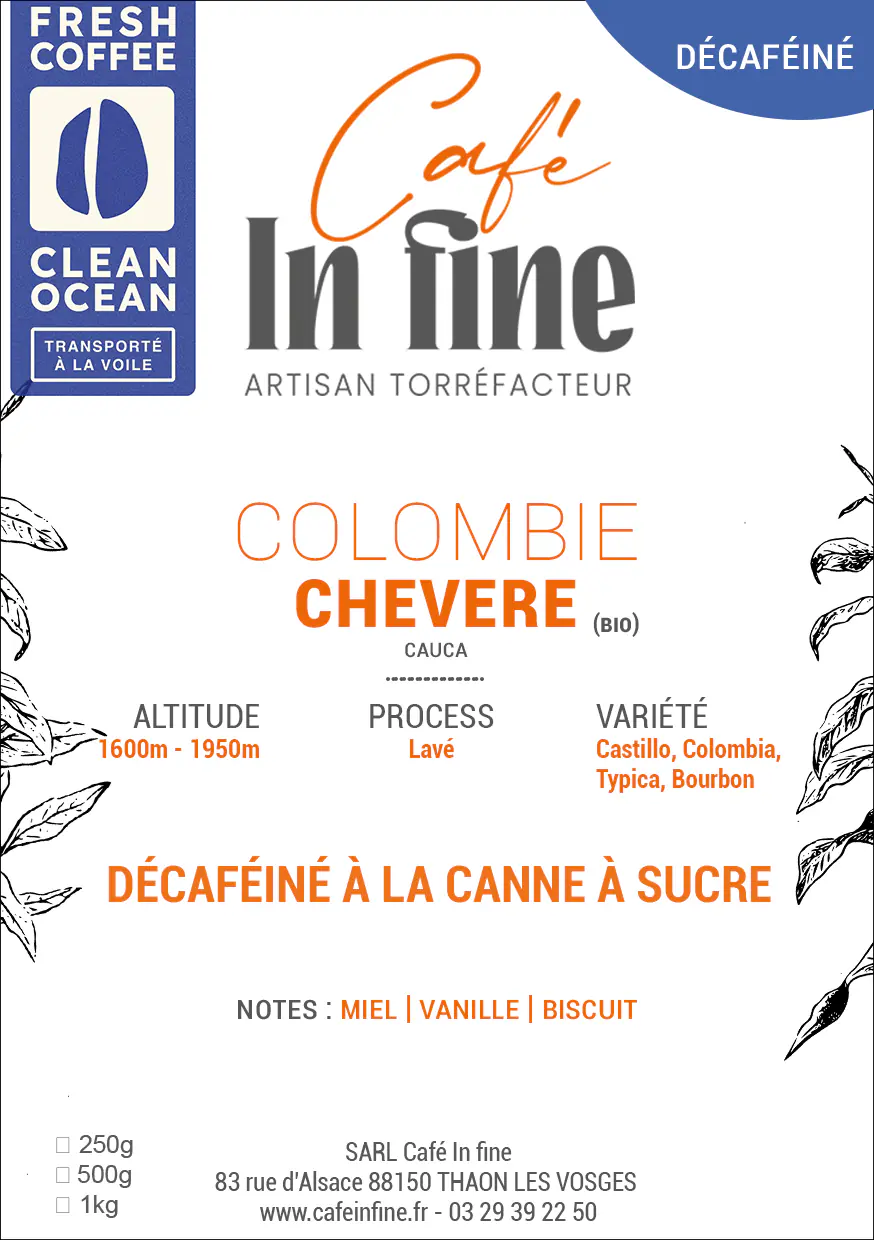 Café de spécialité décaféiné à la canne à sucre bio transporté à la voile.